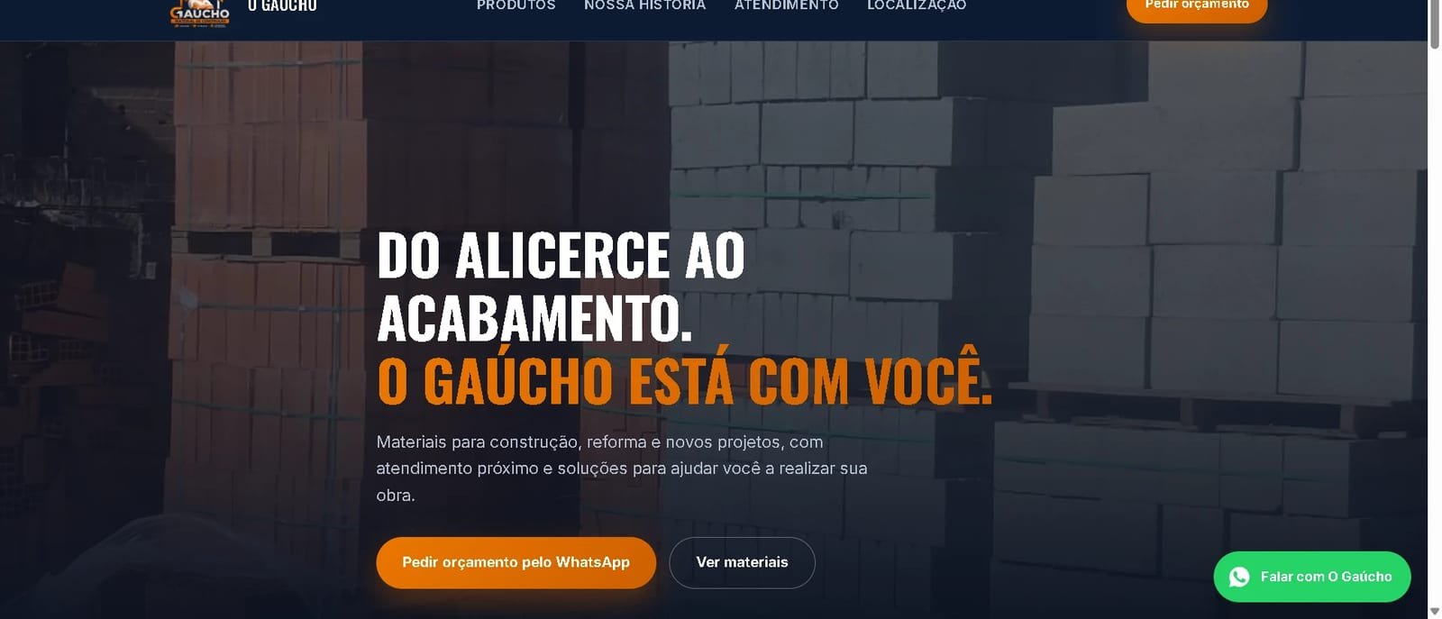 Captura de tela do projeto O Gaúcho Material de Construção
